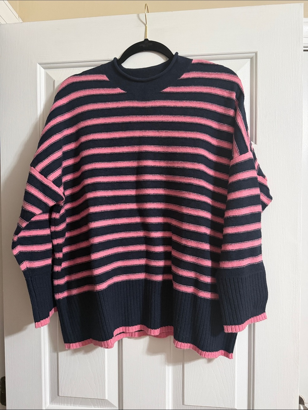 NWT J. Jill Navy Blue and Pink Striped Long Sleeve Oversized Sweater Petite XL